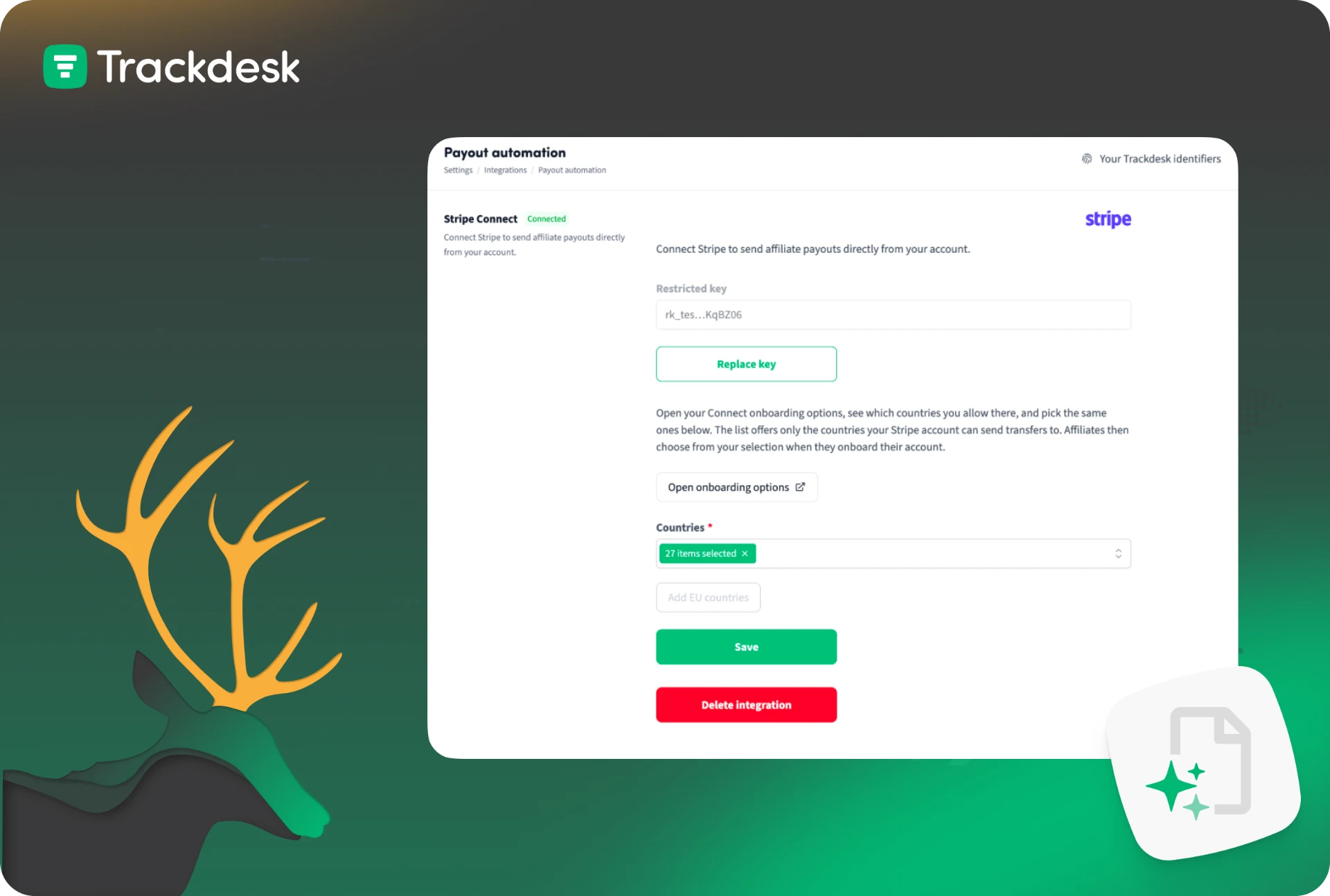 Stripe Connect integration for automated affiliate payouts in Trackdesk